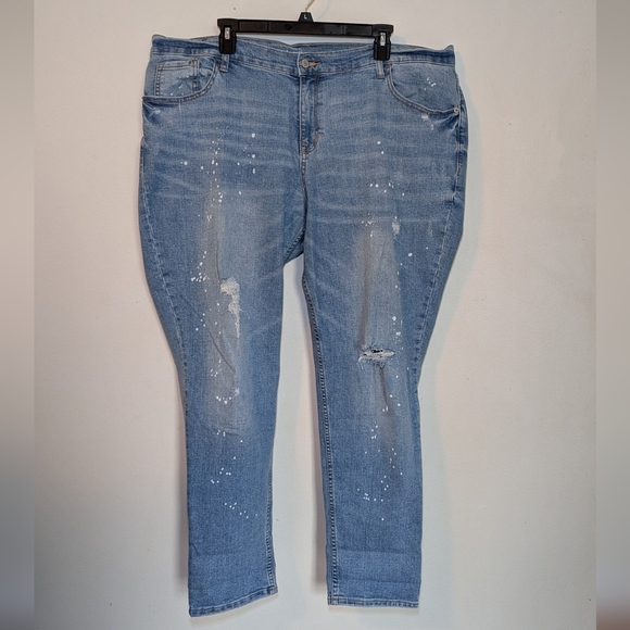 Old Navy Denim - Old Navy Boyfriend Skinny Jeans Bleach Splatter High Waist Women's Size 18